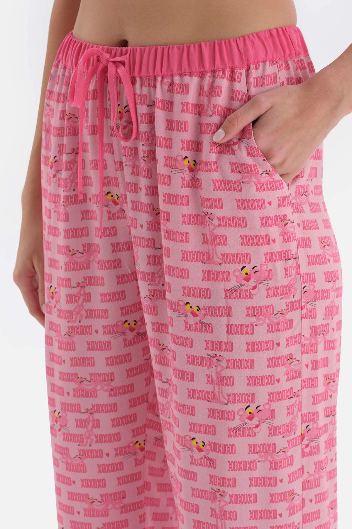 Pembe Kısa Kol Panter Lisanslı Viskon Pijama Takımı
