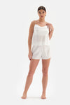 Beyaz Inci Askılı Bride Saten Şortlu Pijama Takımı