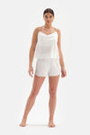 Beyaz Inci Askılı Bride Saten Şortlu Pijama Takımı