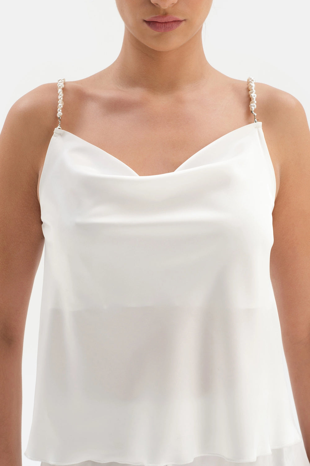 Beyaz Inci Askılı Bride Saten Şortlu Pijama Takımı