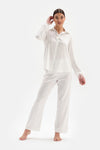 Beyaz Otrişli Bride Saten Pijama Takımı