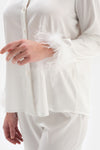 Beyaz Otrişli Bride Saten Pijama Takımı