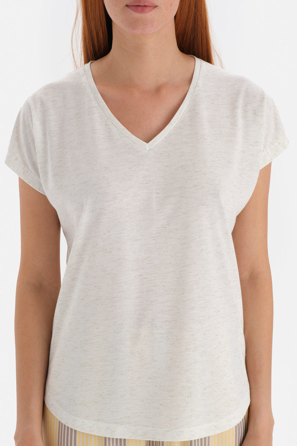 Kırık Beyaz V Yaka Kısa Kol Viskon Pijama Takımı