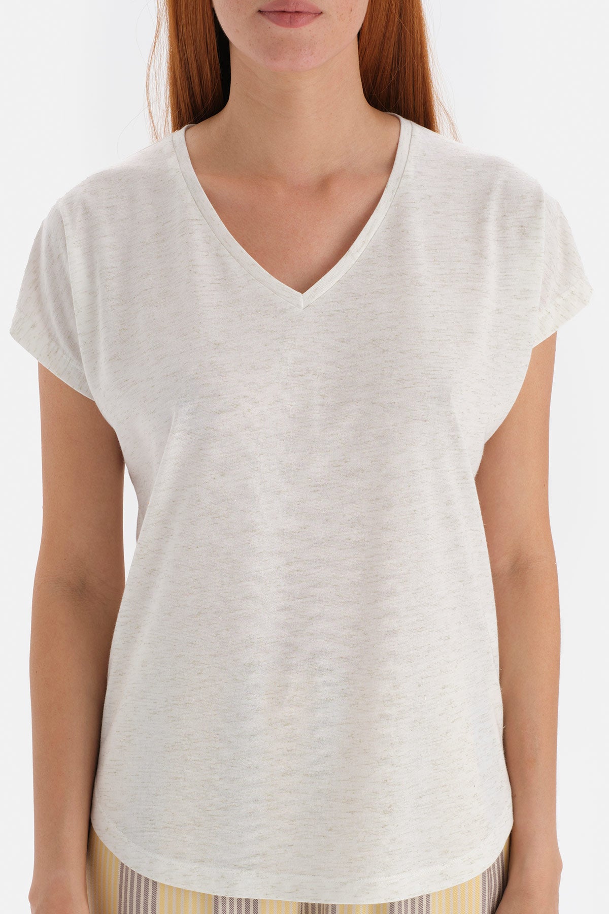 Kırık Beyaz V Yaka Kısa Kol Viskon Pijama Takımı