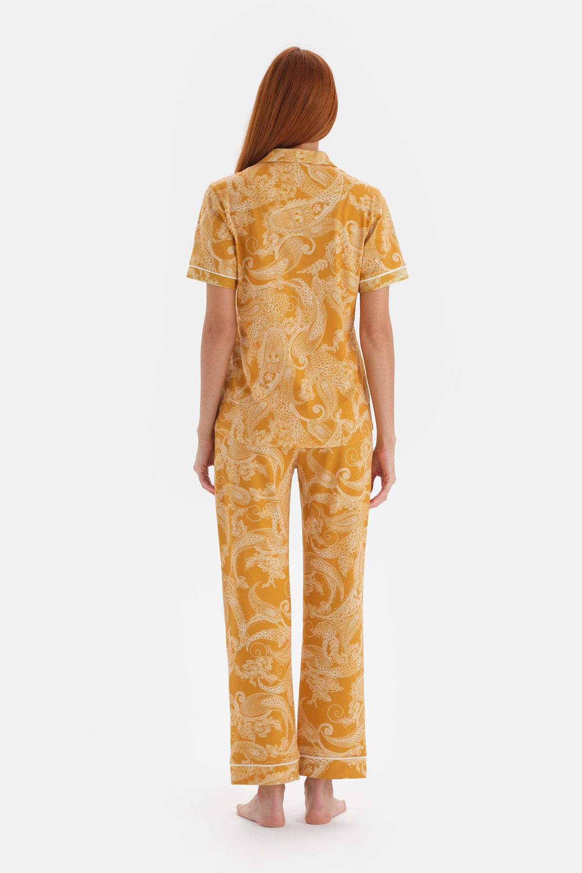 Hardal Metraj Baskılı Kısa Kol Pamuklu Pijama Takımı