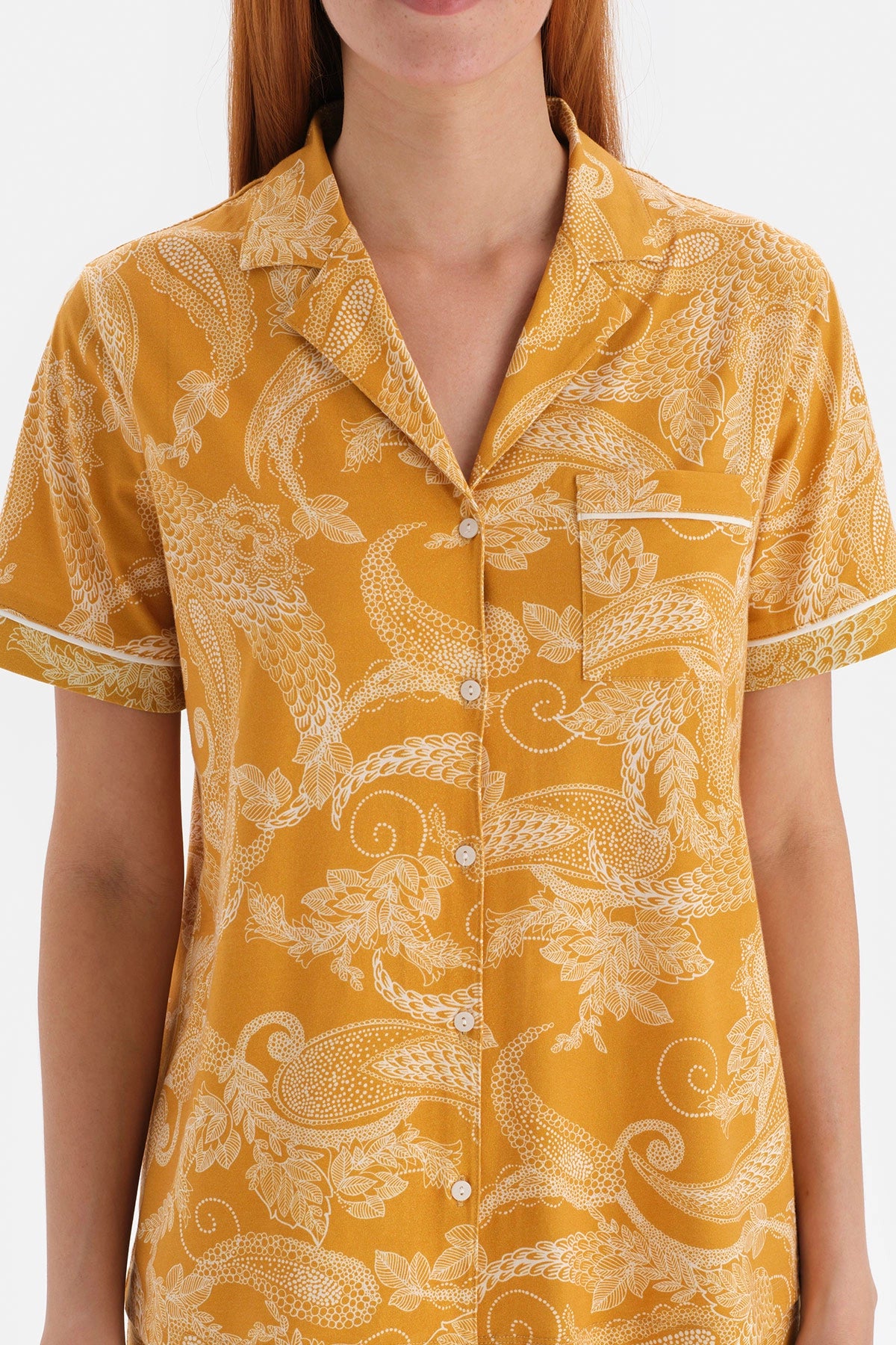 Hardal Metraj Baskılı Kısa Kol Pamuklu Pijama Takımı