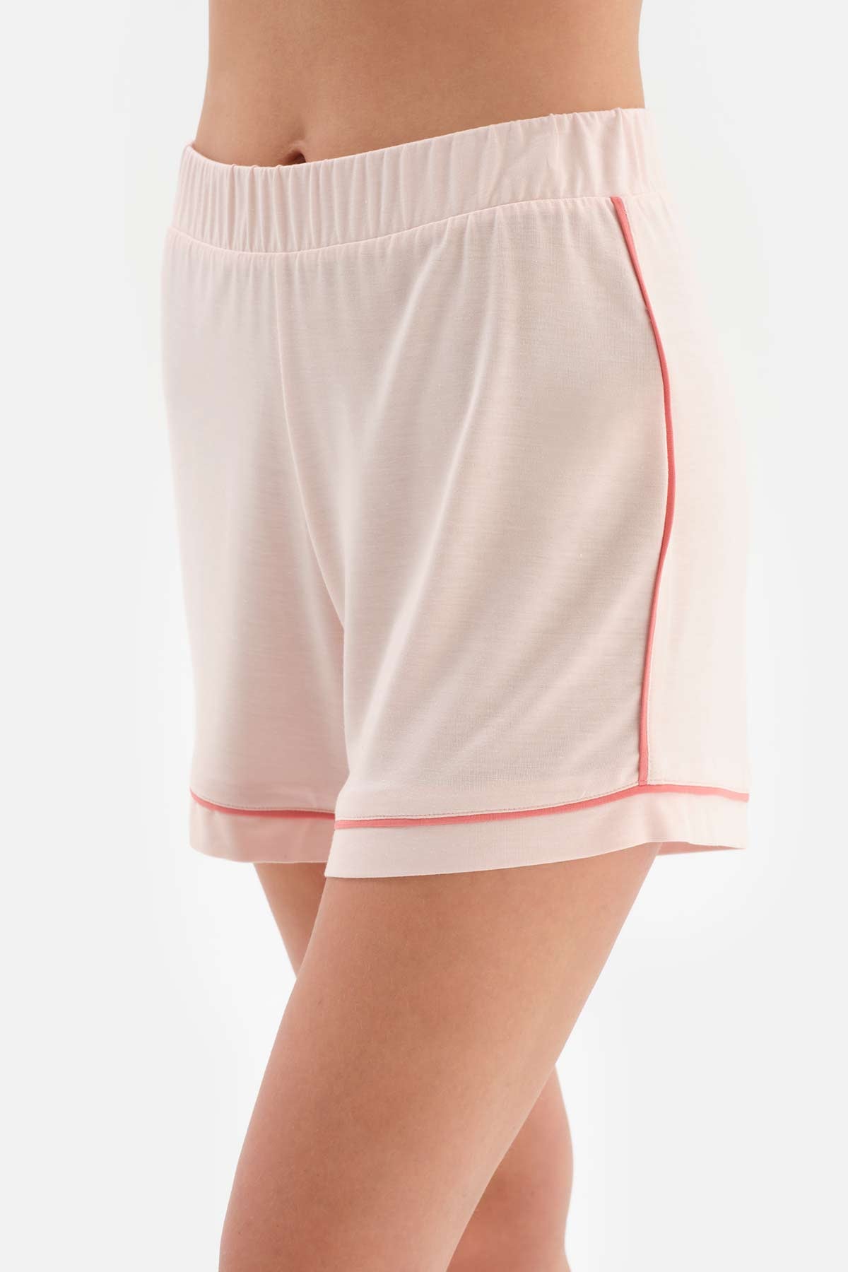 Açık Pembe Gömlek Yaka Biyeli Modal Şortlu Pijama Takımı