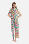 Multicolour Çiçekli Gömlek Yaka Viskon Pijama Takımı