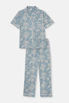 Açıkmavi Gömlek Yaka Şal Desenli Örme Pijama Takımı