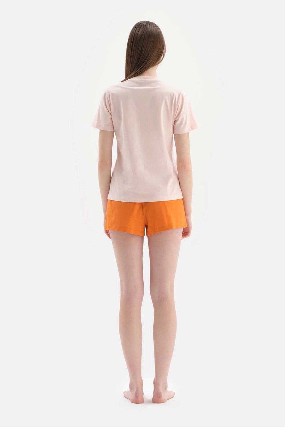 Açık Pembe Kısa Kollu Baskı Detaylı Şortlu Pijama Takımı