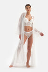 Beyaz Bride Dantel Detaylı Şifon Sabahlık