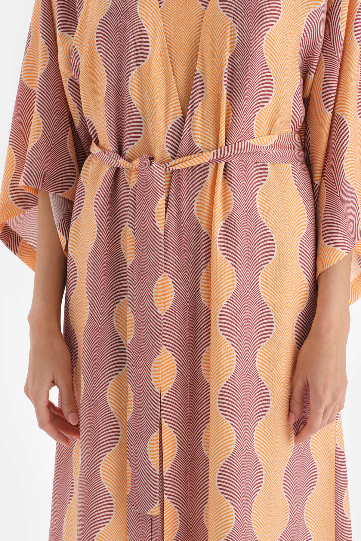 Sarı Desenli Simli Saten Sabahlık