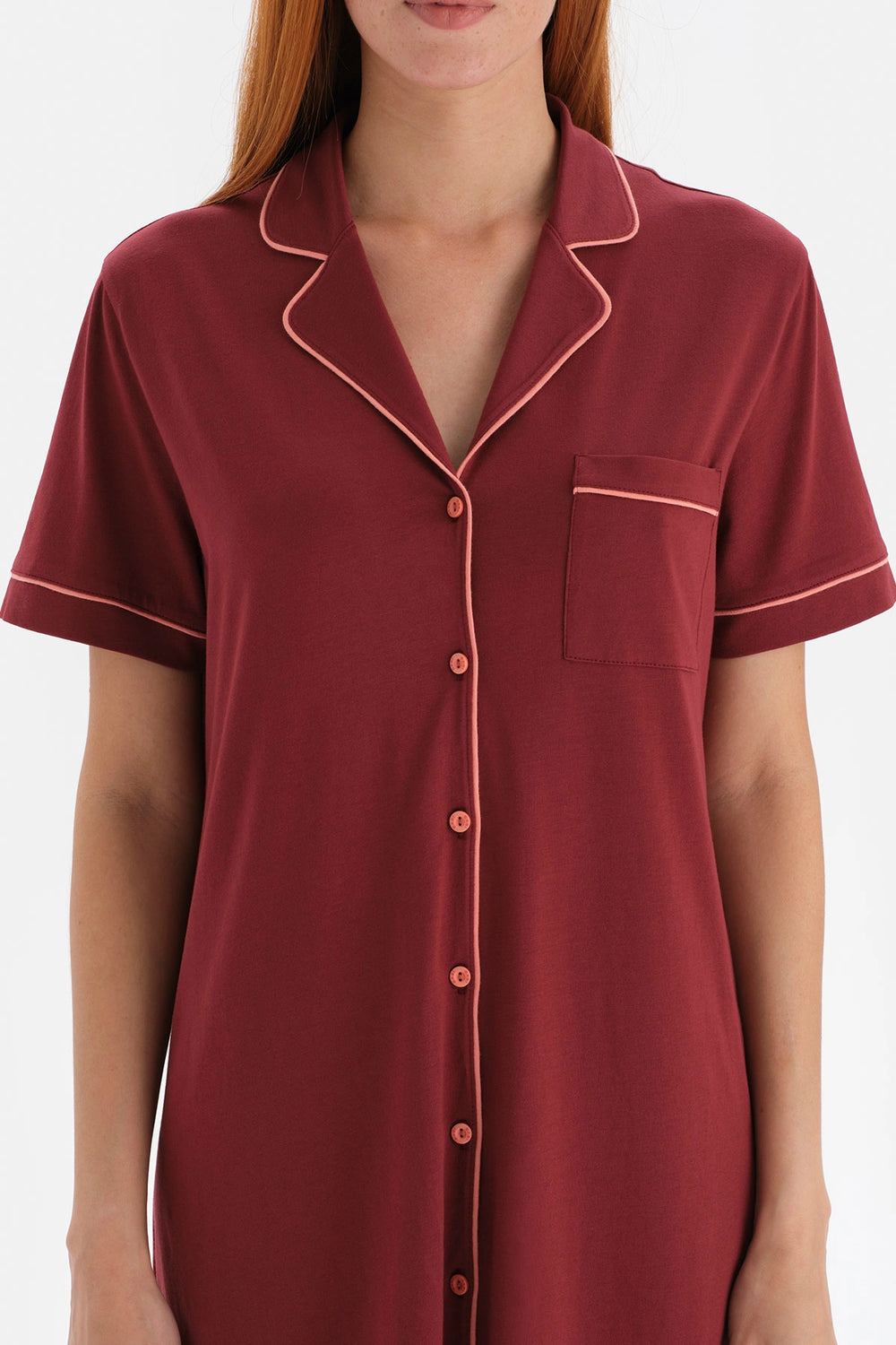 Kahverengi Biye Detaylı Örme Modal Gecelik