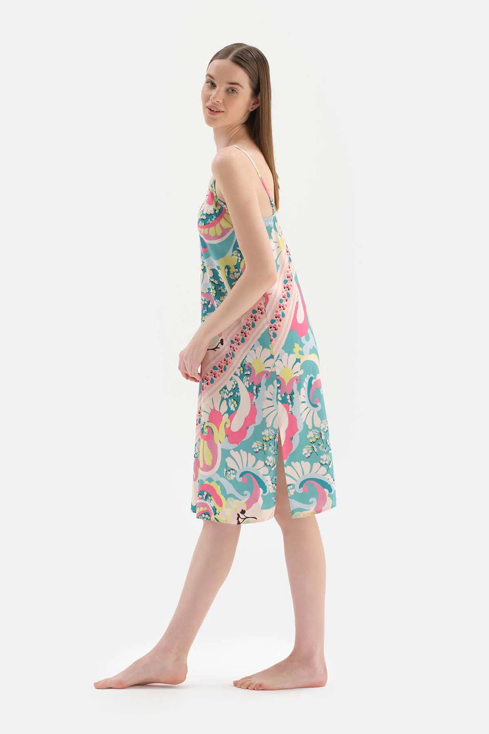 Multicolour Askılı Bordür Detaylı Dokuma Gecelik