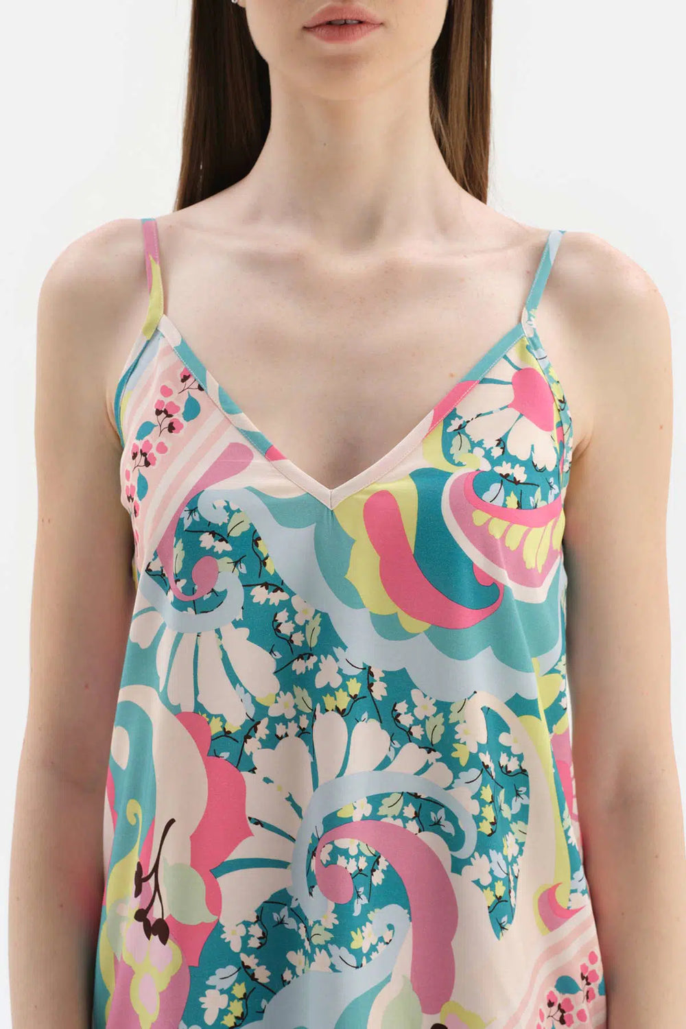 Multicolour Askılı Bordür Detaylı Dokuma Gecelik