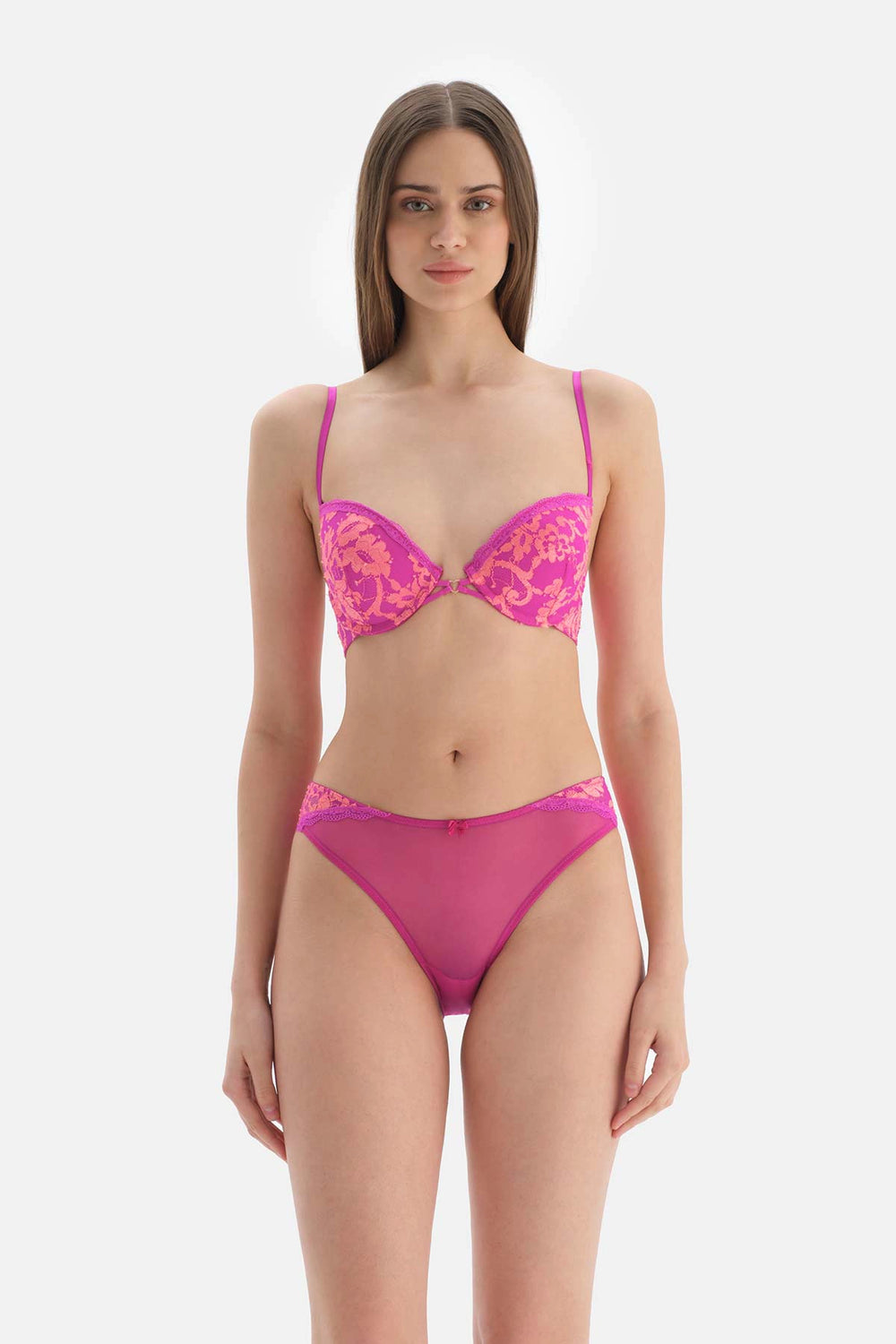 Pembe Kalp Detaylı Balenli Dantelli Sütyen