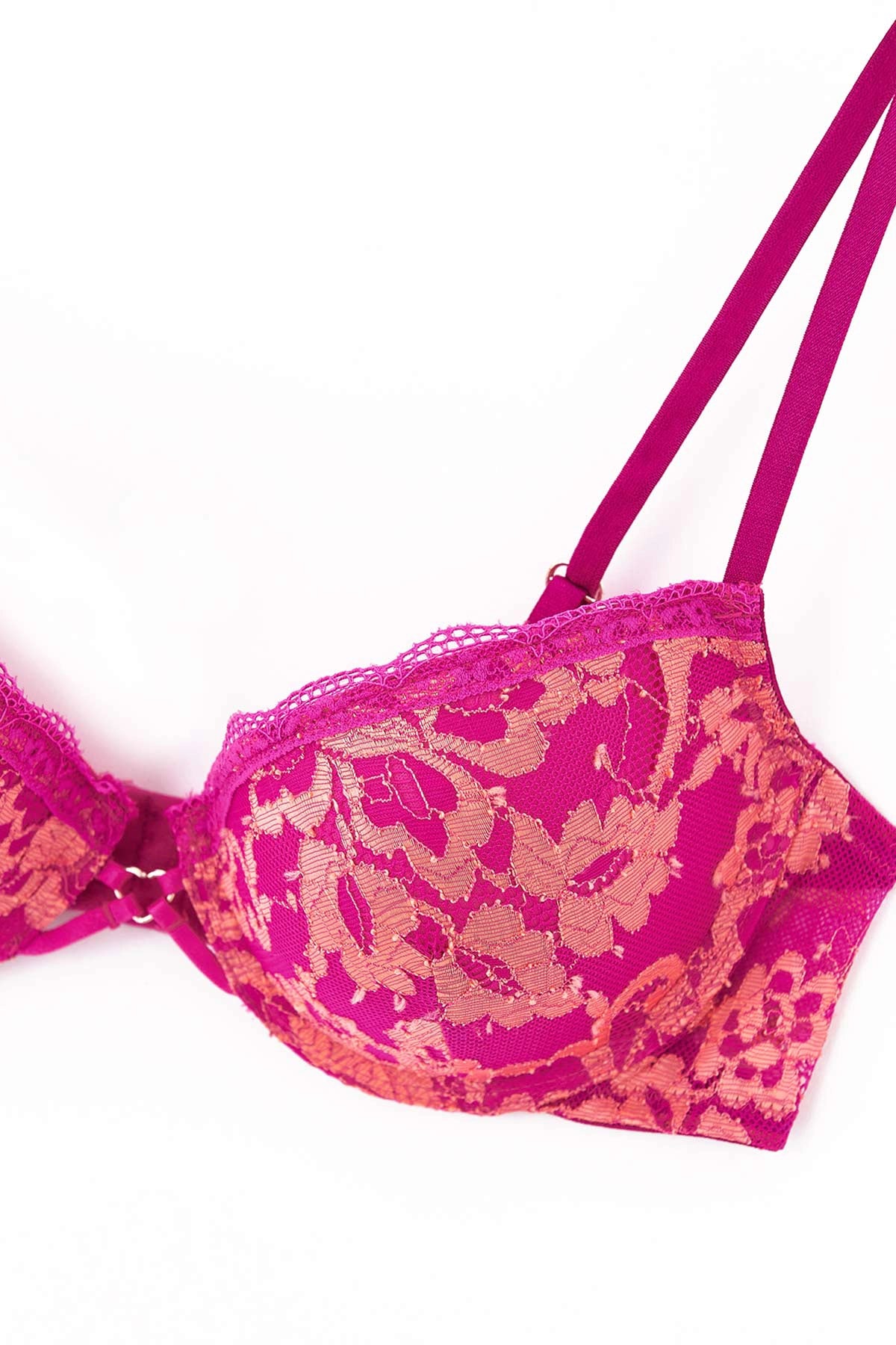 Pembe Kalp Detaylı Balenli Dantelli Sütyen