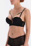 Siyah Balenli Dolgulu Dantel Detaylı Sütyen