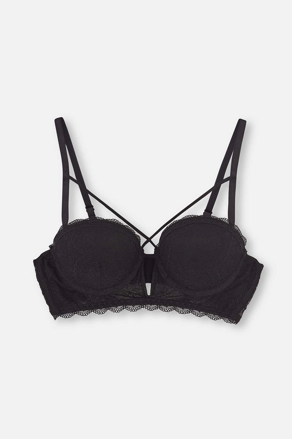 Siyah Balenli Dolgulu Dantel Detaylı Sütyen