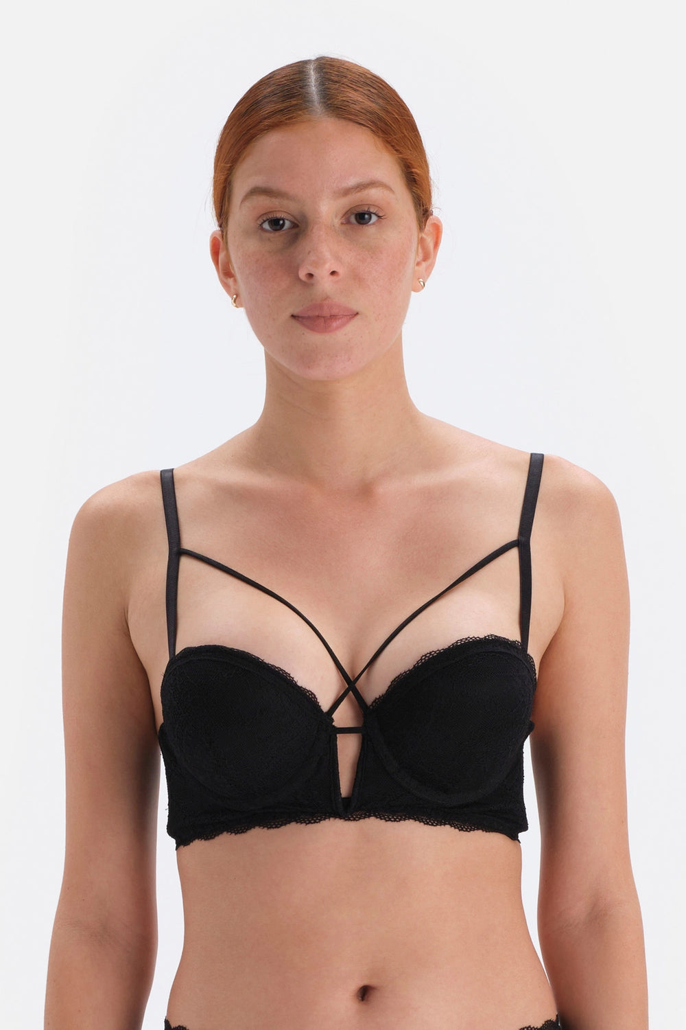 Siyah Balenli Dolgulu Dantel Detaylı Sütyen