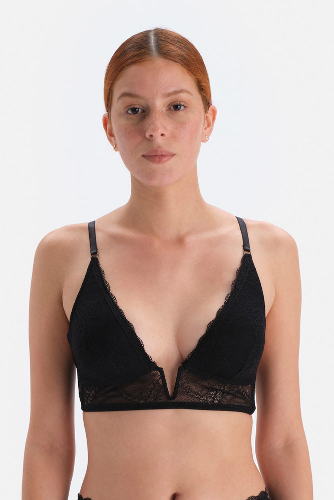Siyah Balenli Soft Dantel Detaylı Sütyen