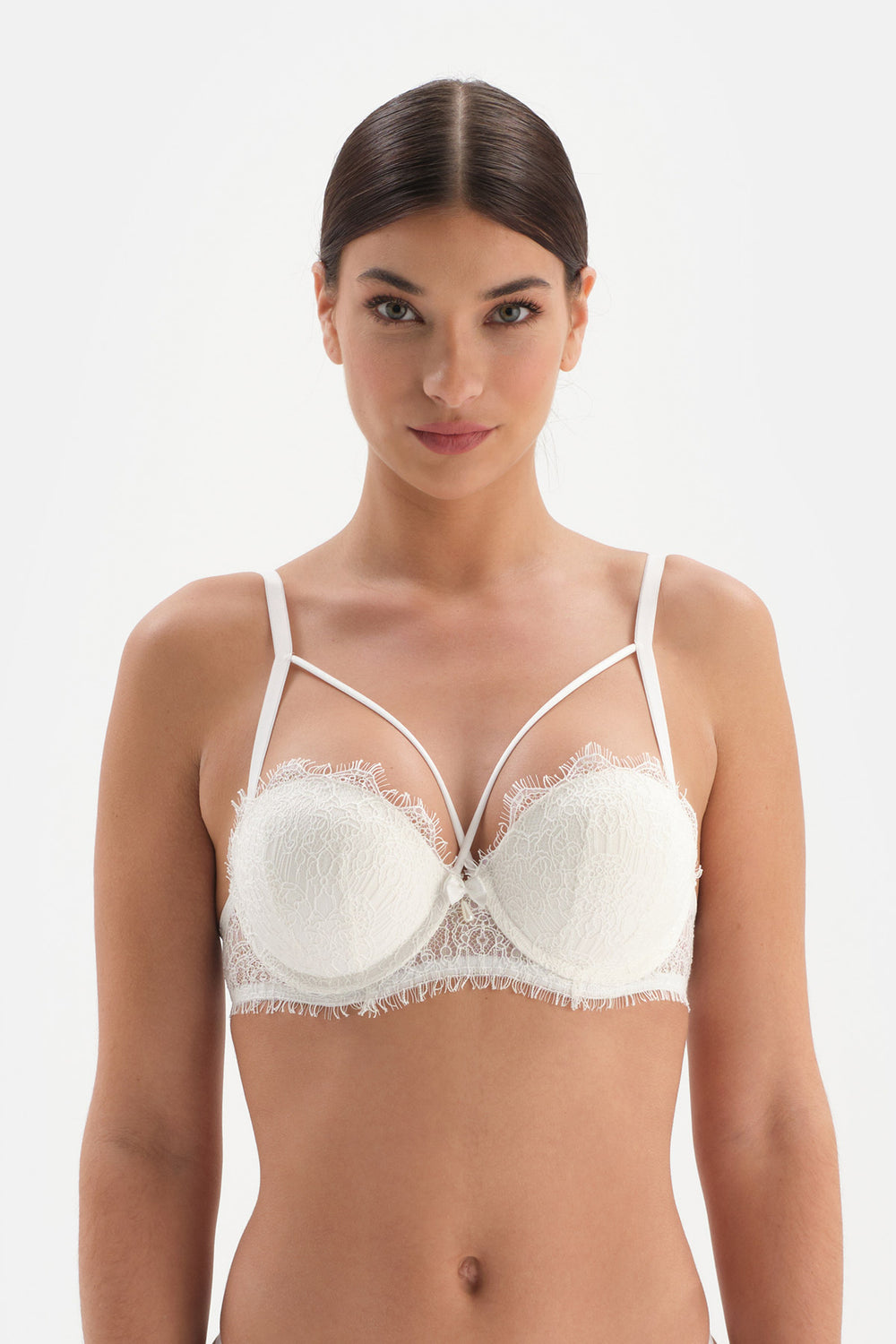 Beyaz Bride Dolgulu Balenli Dantel Detaylı Sütyen