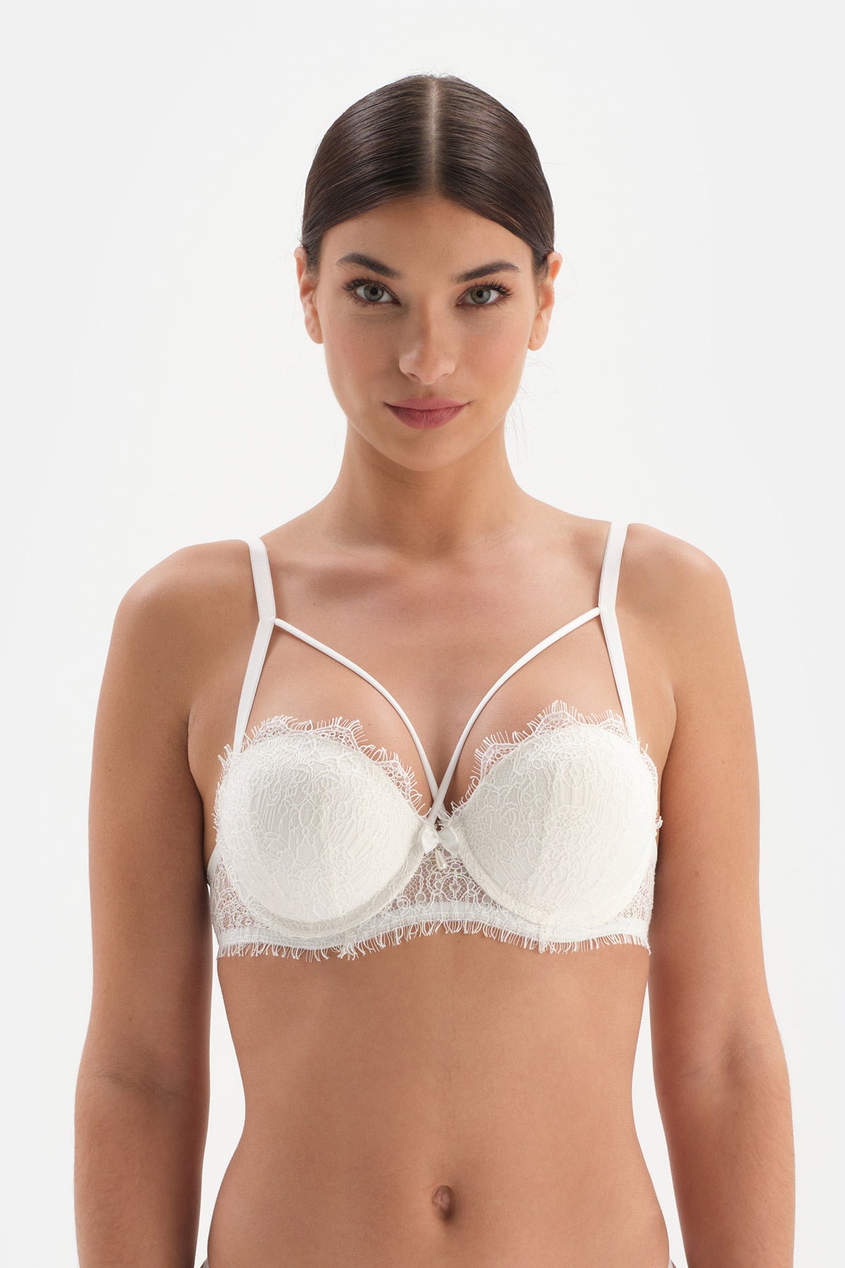 Beyaz Bride Dolgulu Balenli Dantel Detaylı Sütyen