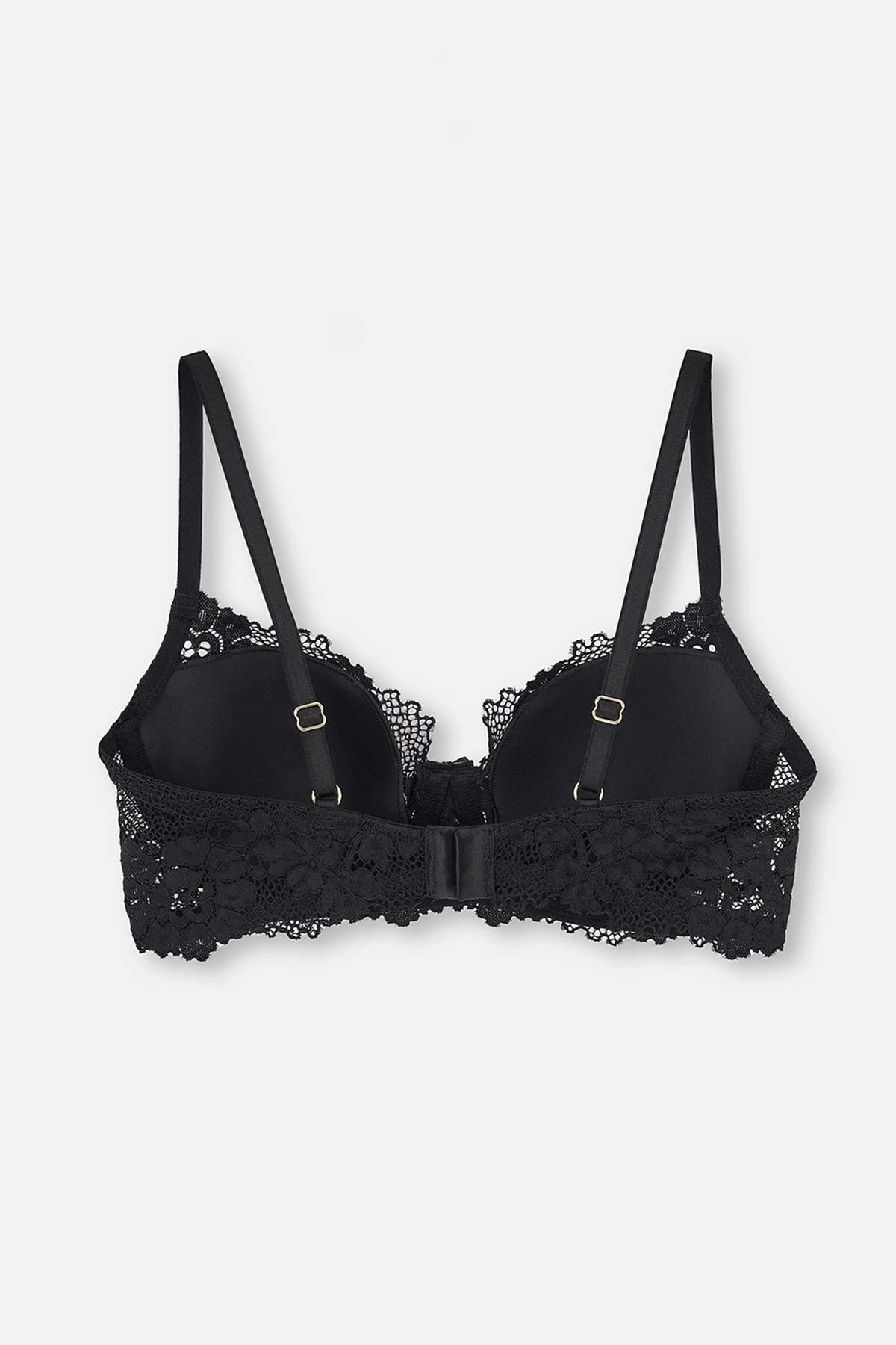Siyah Dolgusuz Kaplı Balenli Dantelli Sütyen