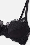 Siyah Dolgusuz Kaplı Balenli Dantelli Sütyen