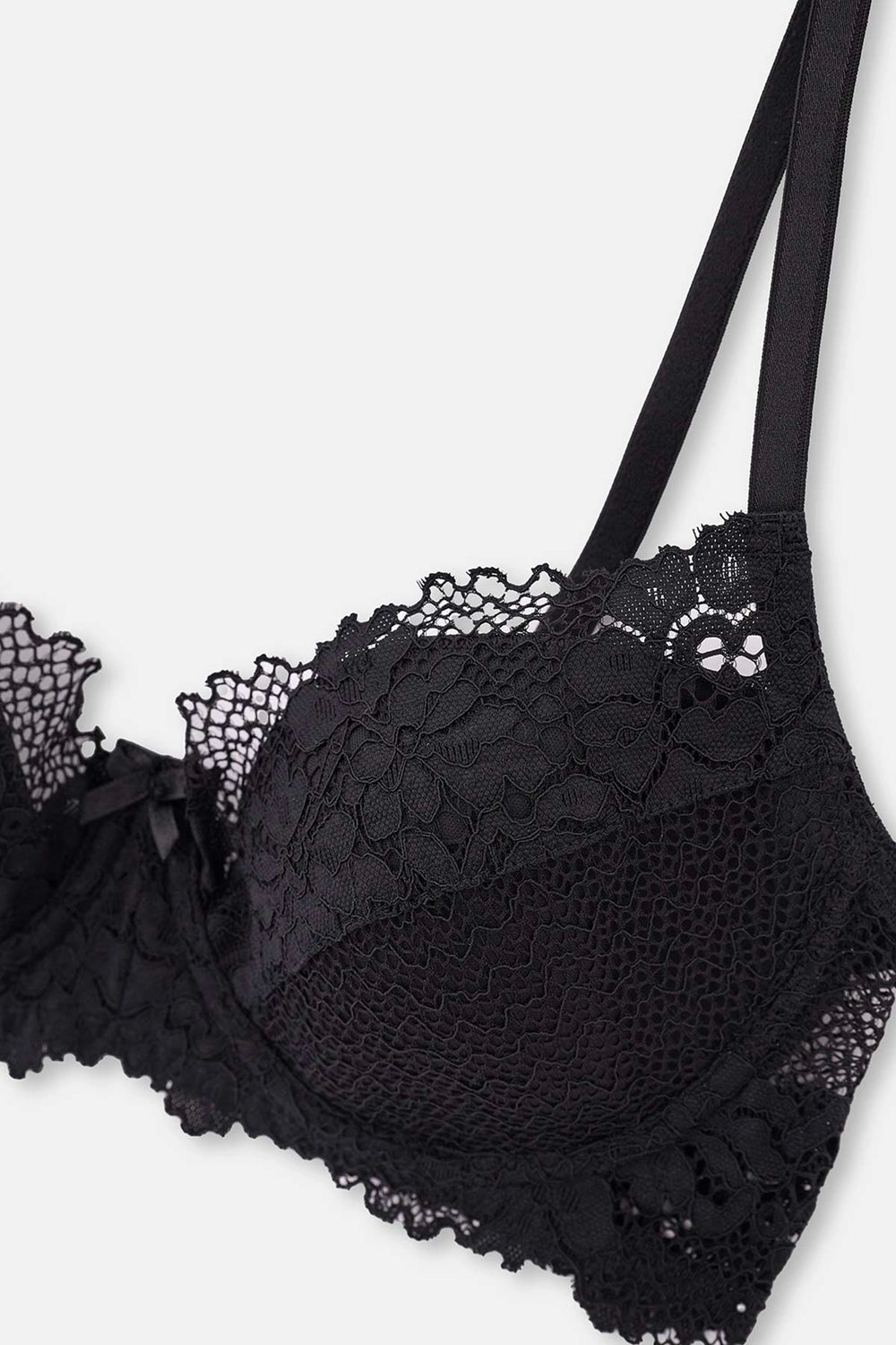 Siyah Dolgusuz Kaplı Balenli Dantelli Sütyen