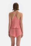 Pembe Kalp Detaylı Saten Şortlu Pijama Takımı