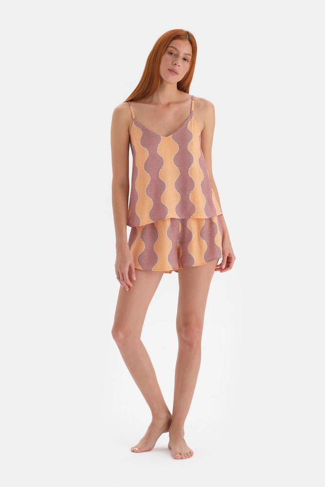 Sarı Simli Saten Şort Pijama Altı