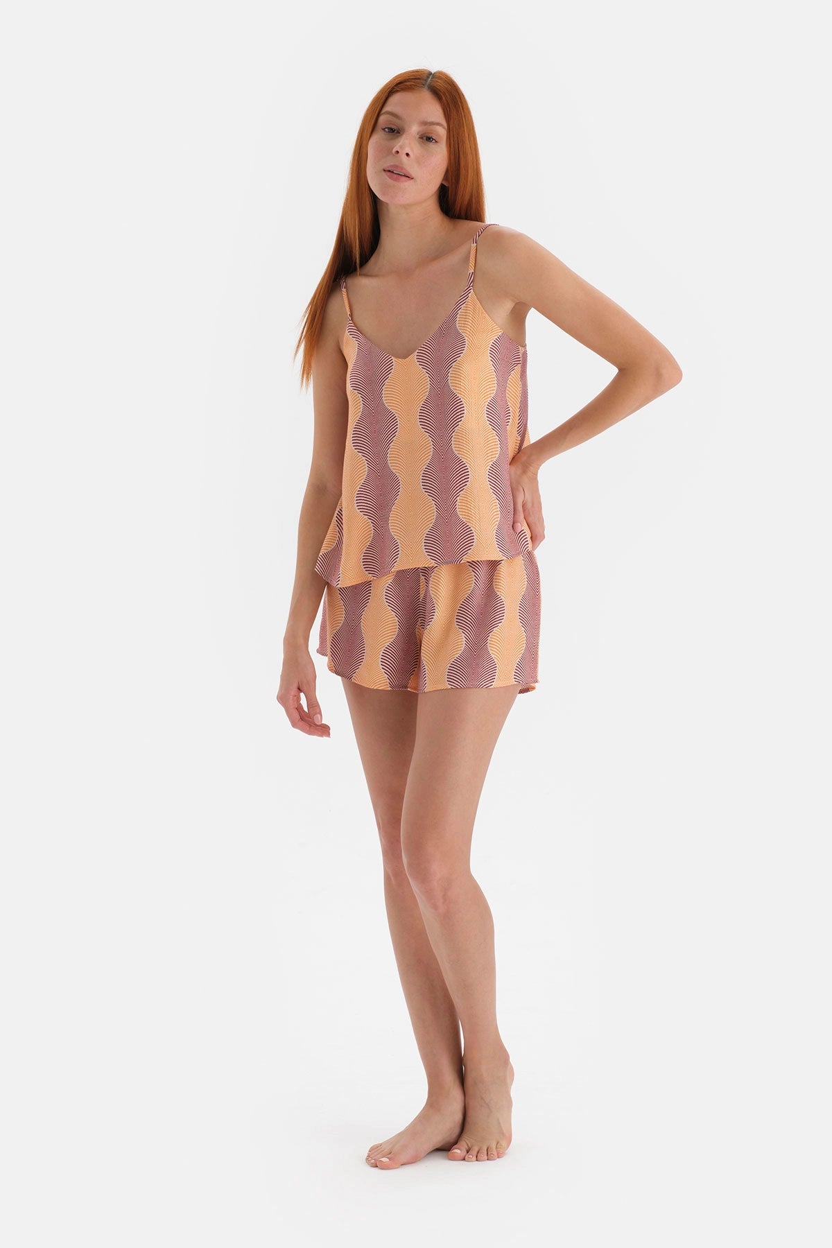 Sarı Simli Saten Şort Pijama Altı