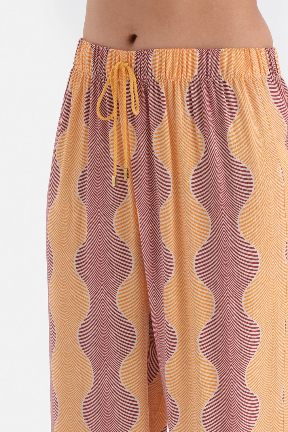 Sarı Simli Saten Pantolon Pijama Altı