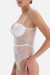 Beyaz Bride Dekolteli Dantelli Bodysuit