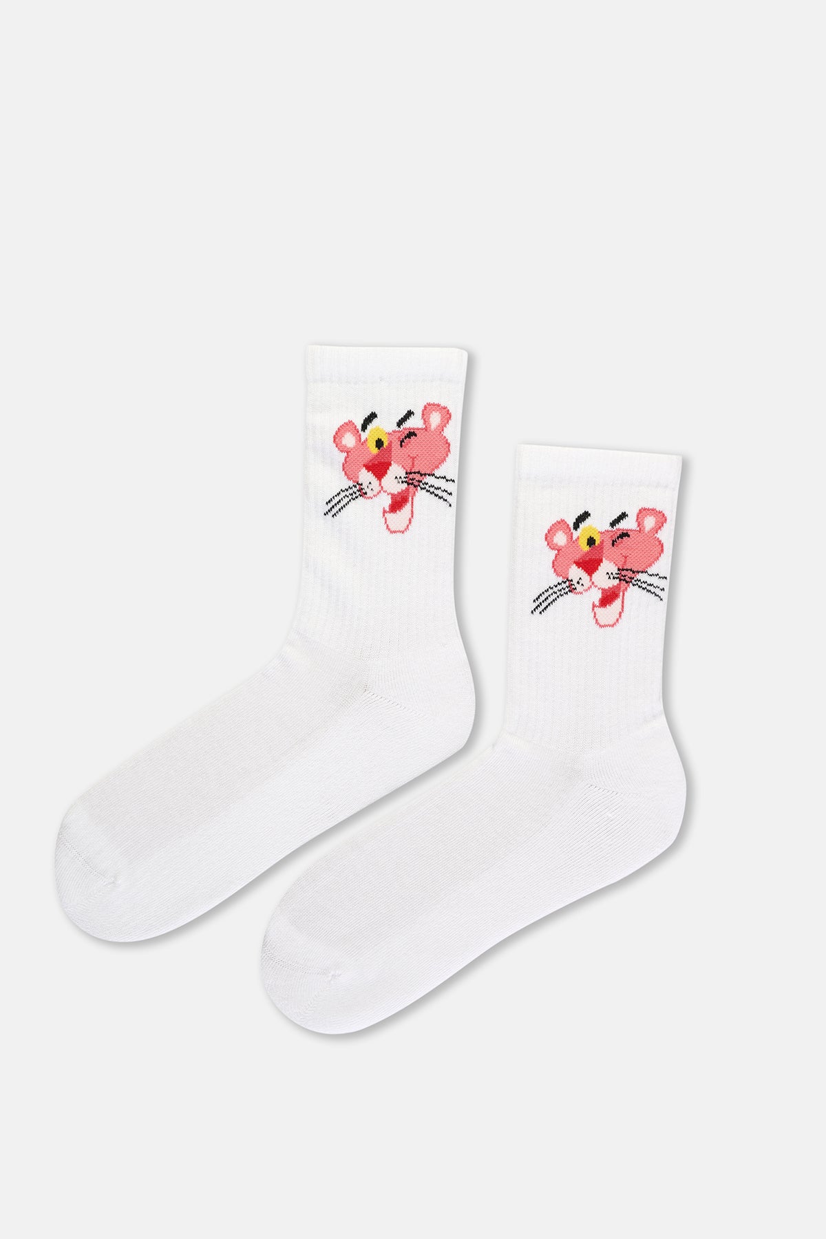 Beyaz-Pembe Kadın Panter 2'li Çorap Seti