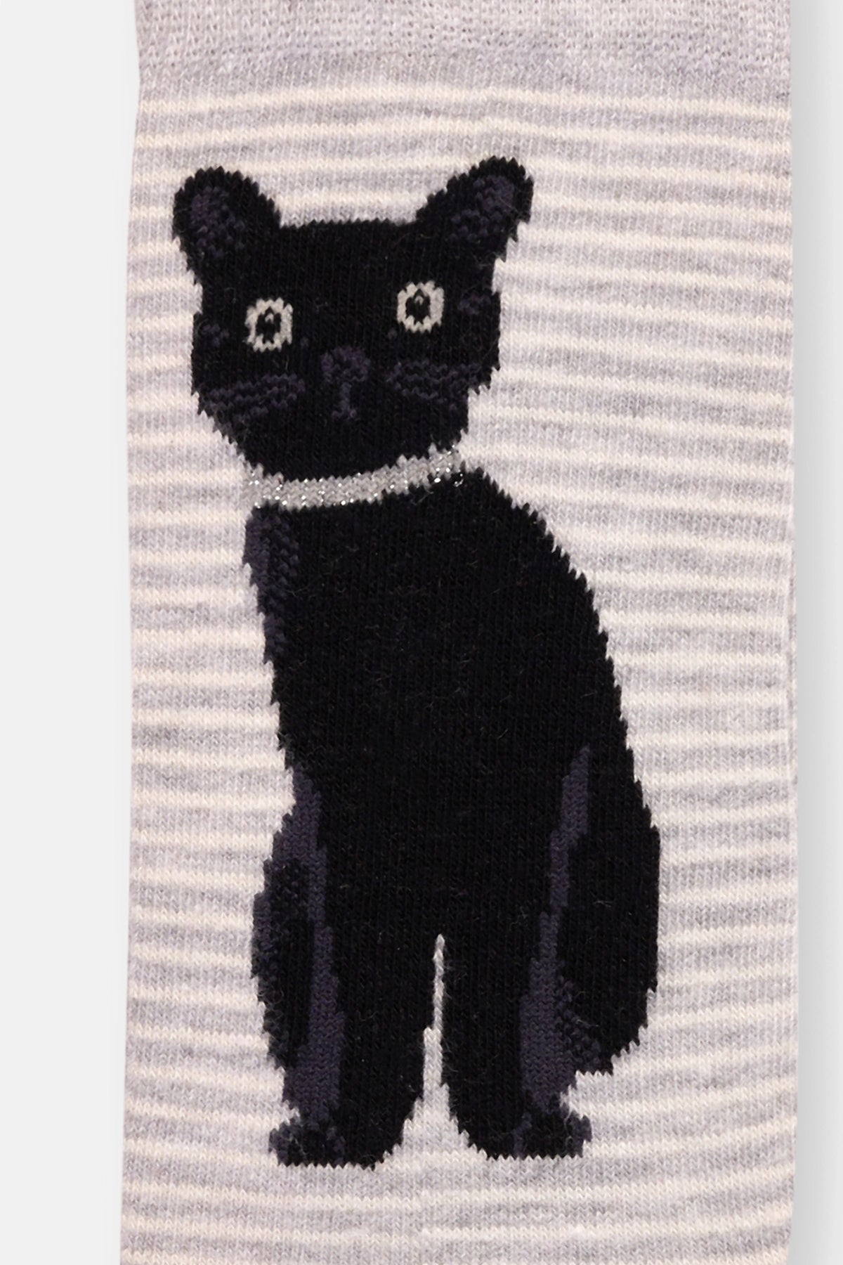 Gri Melanj Kadın Kedi Desenli Çorap