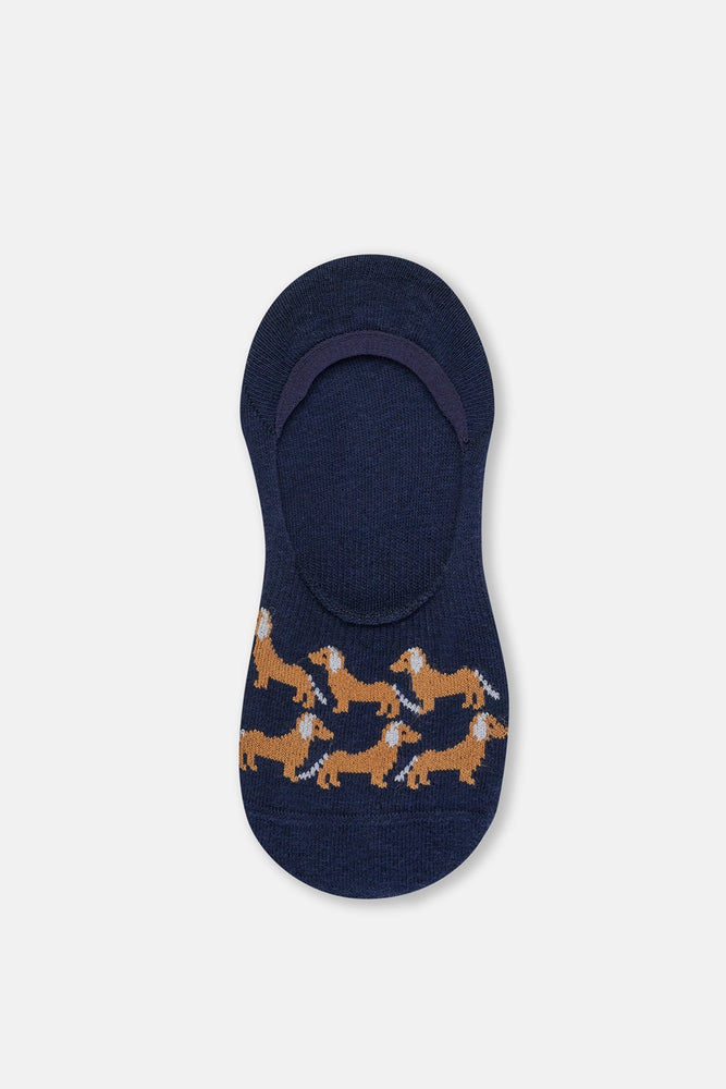 Mavi Kadın Köpek Desenli Görünmez Çorap