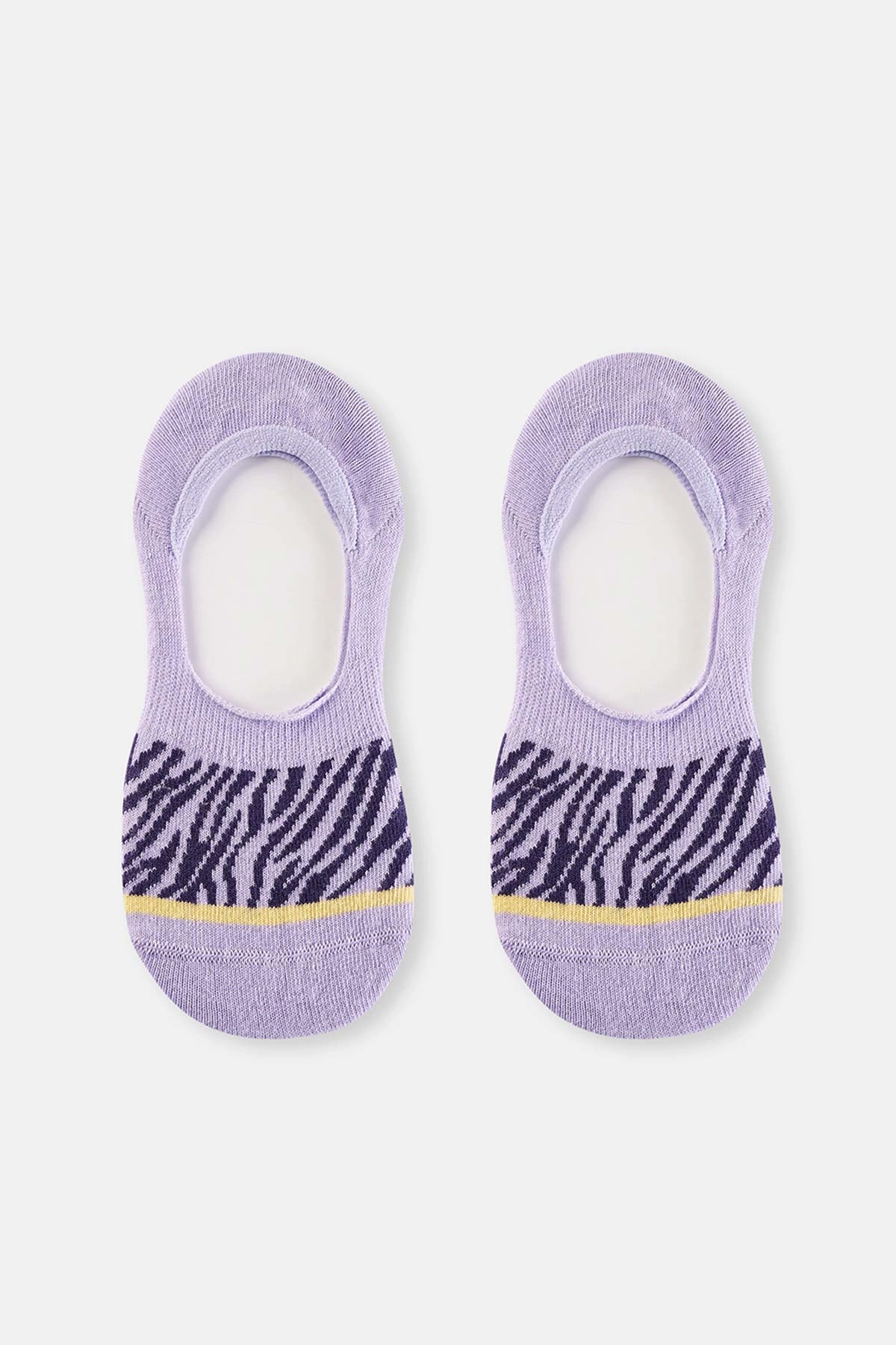 Lila-Mor Kadın Zebra Desenli Görünmez Çorap 2'li