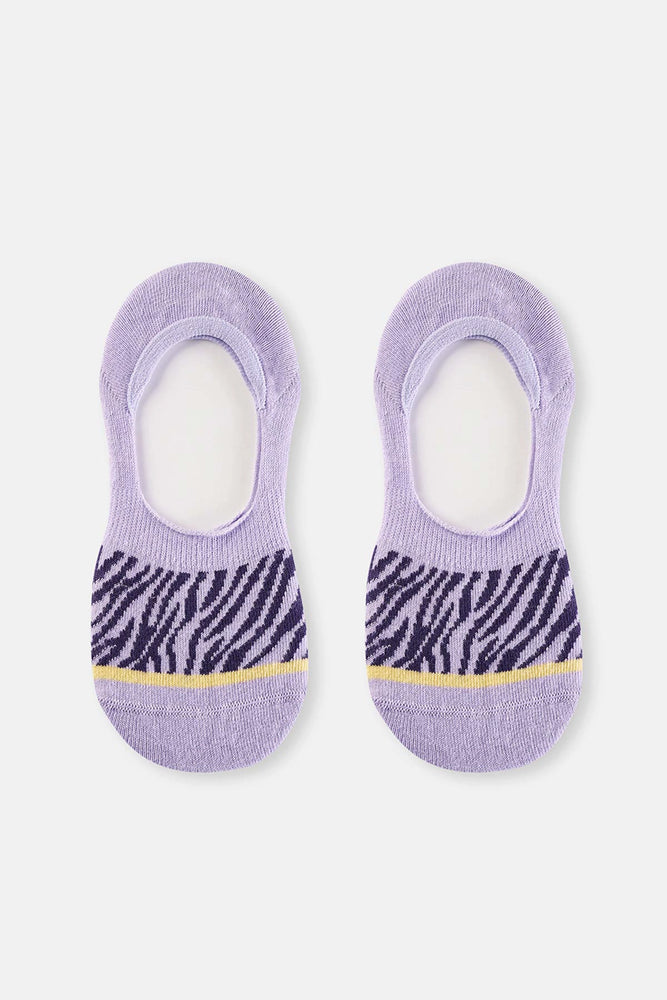 Lila-Mor Kadın Zebra Desenli Görünmez Çorap 2'li