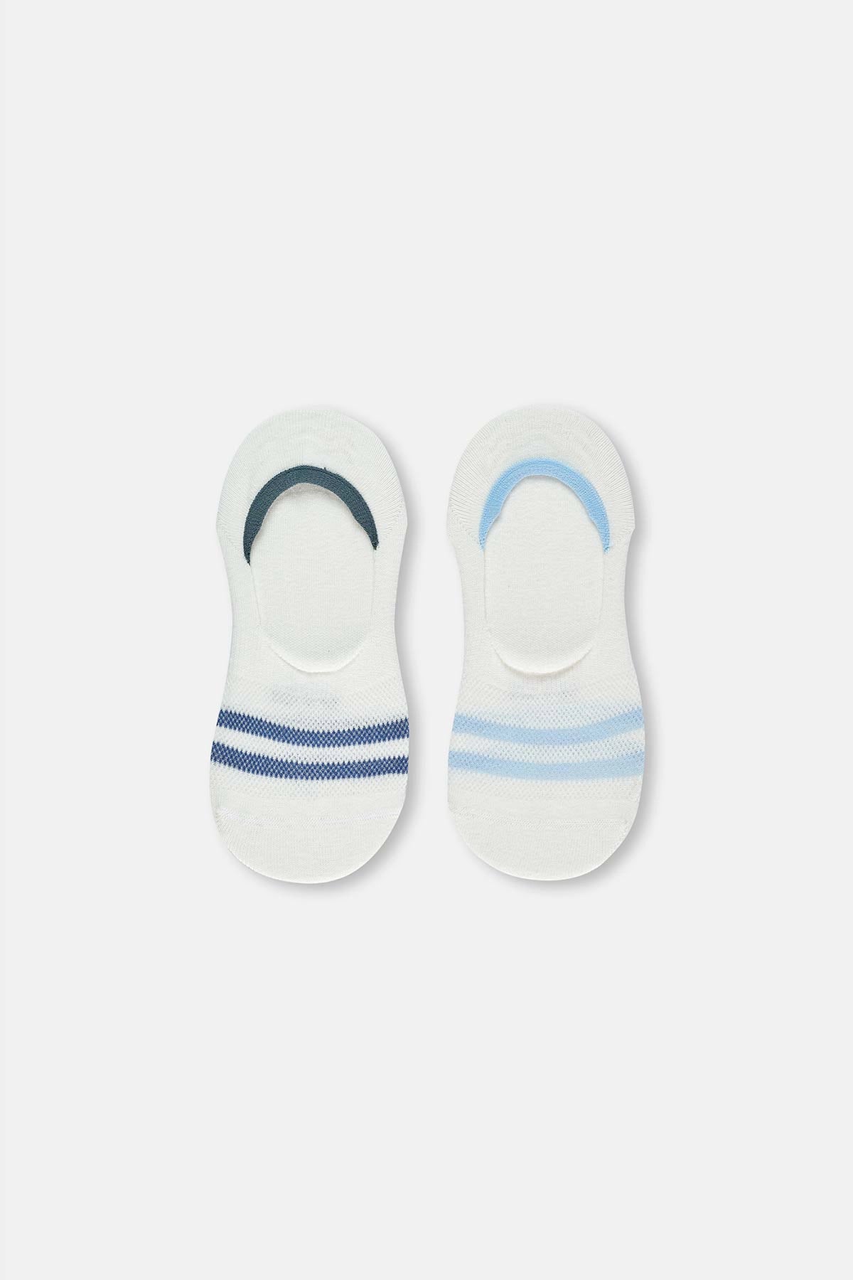 Mavi Kadın Renkli Çizgili Görünmez Çorap 2'Li
