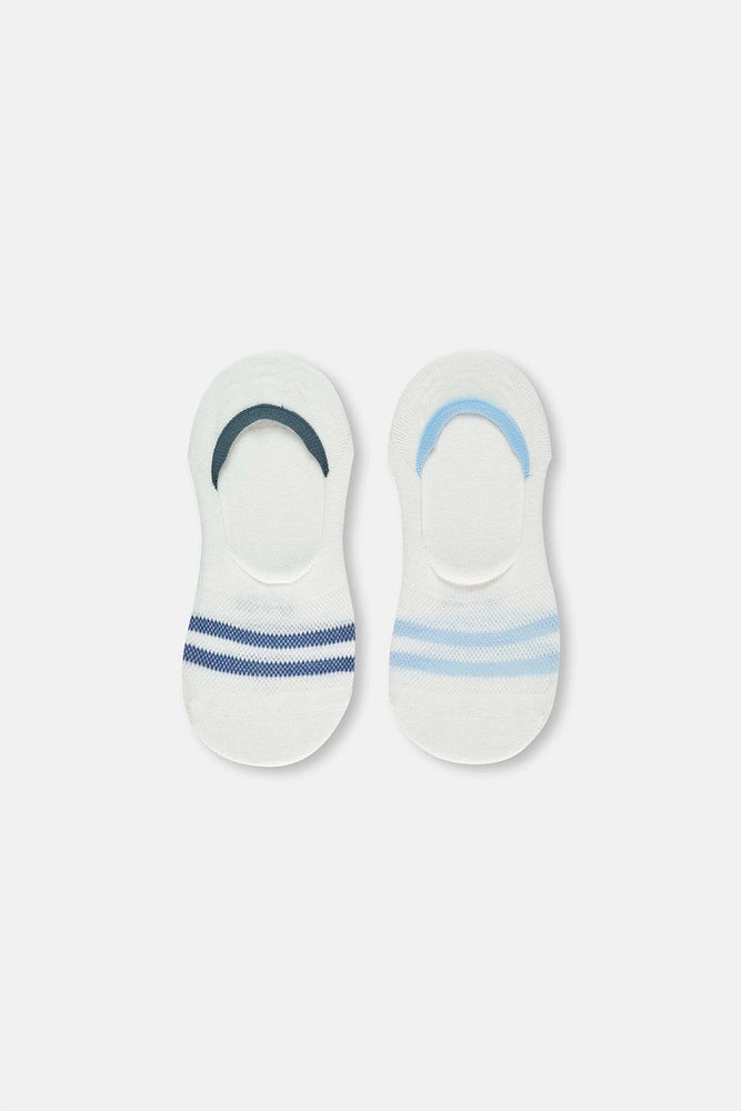 Mavi Kadın Renkli Çizgili Görünmez Çorap 2'Li