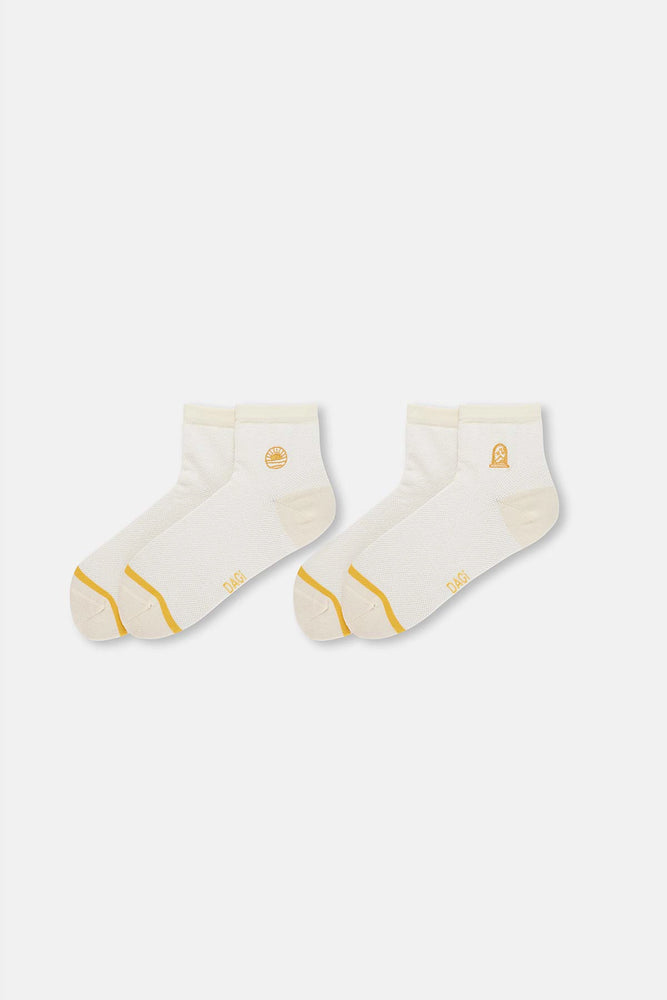 Ekru Kadın Güneş Nakışlı Çorap 2'Li