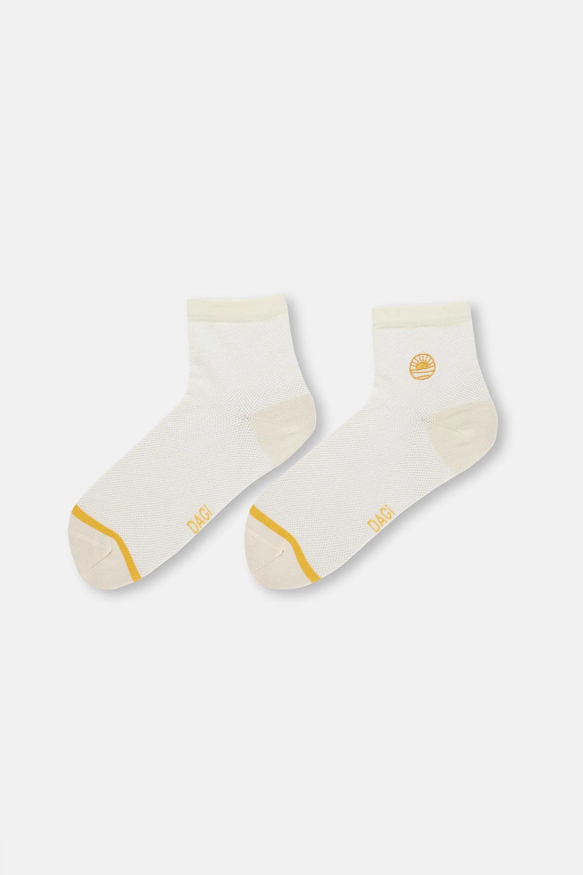 Ekru Kadın Güneş Nakışlı Çorap 2'Li