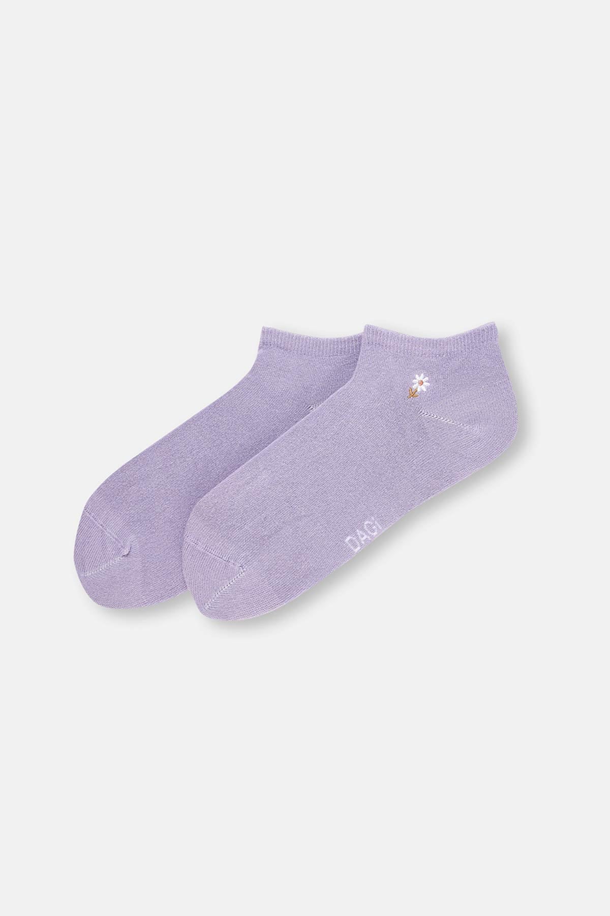 Ekru Kadın Çiçek Nakışlı Patik Çorap 2'Li