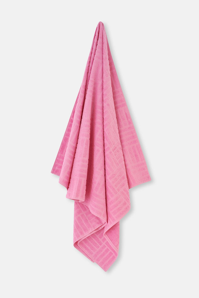 Pembe Çizgi Dokulu Düz Renk Havlu 85X150