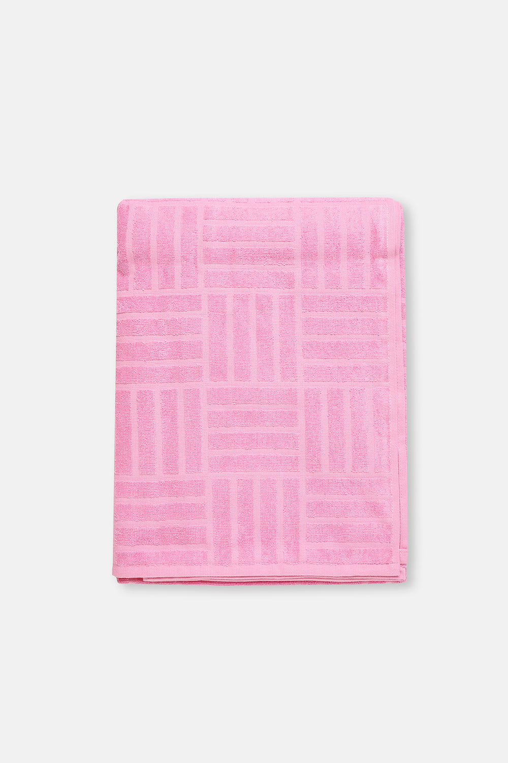 Pembe Çizgi Dokulu Düz Renk Havlu 85X150