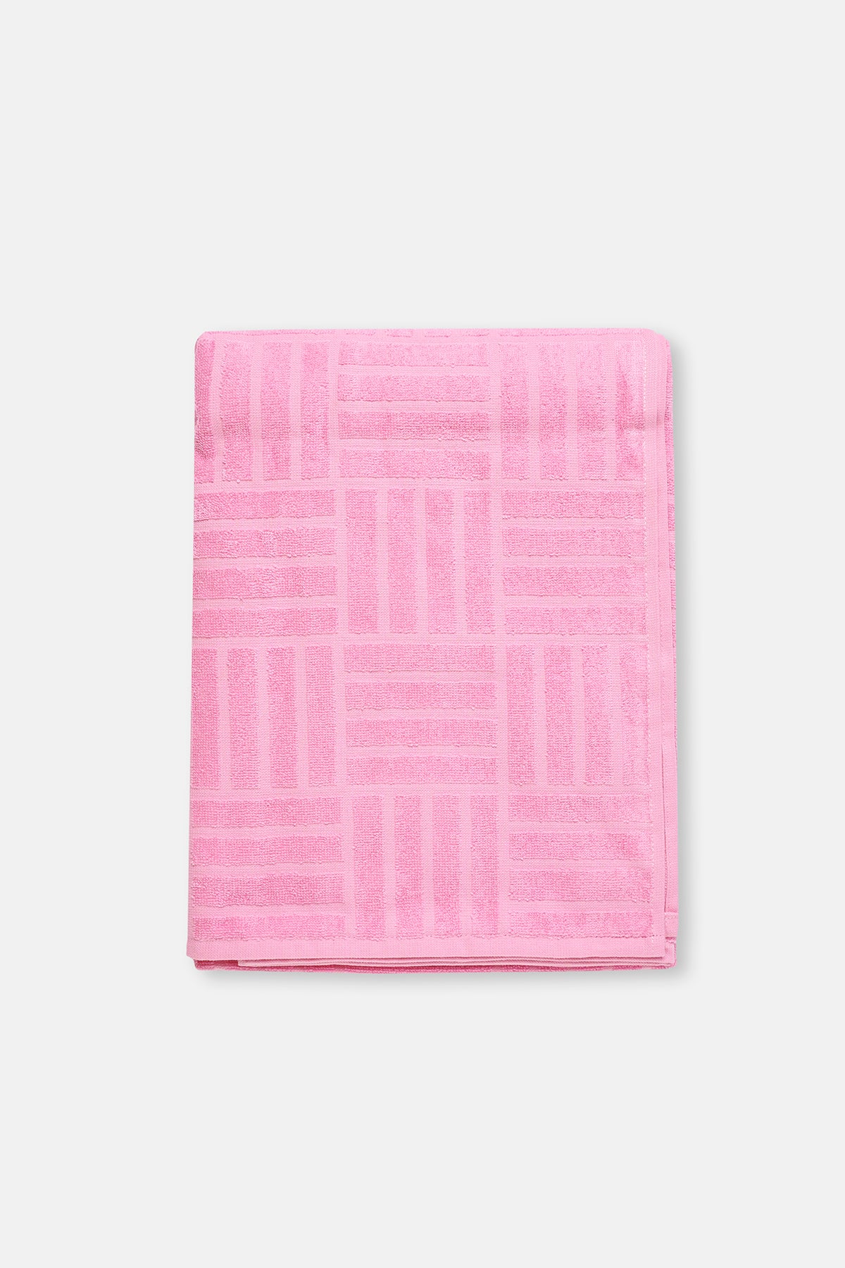 Pembe Çizgi Dokulu Düz Renk Havlu 85X150