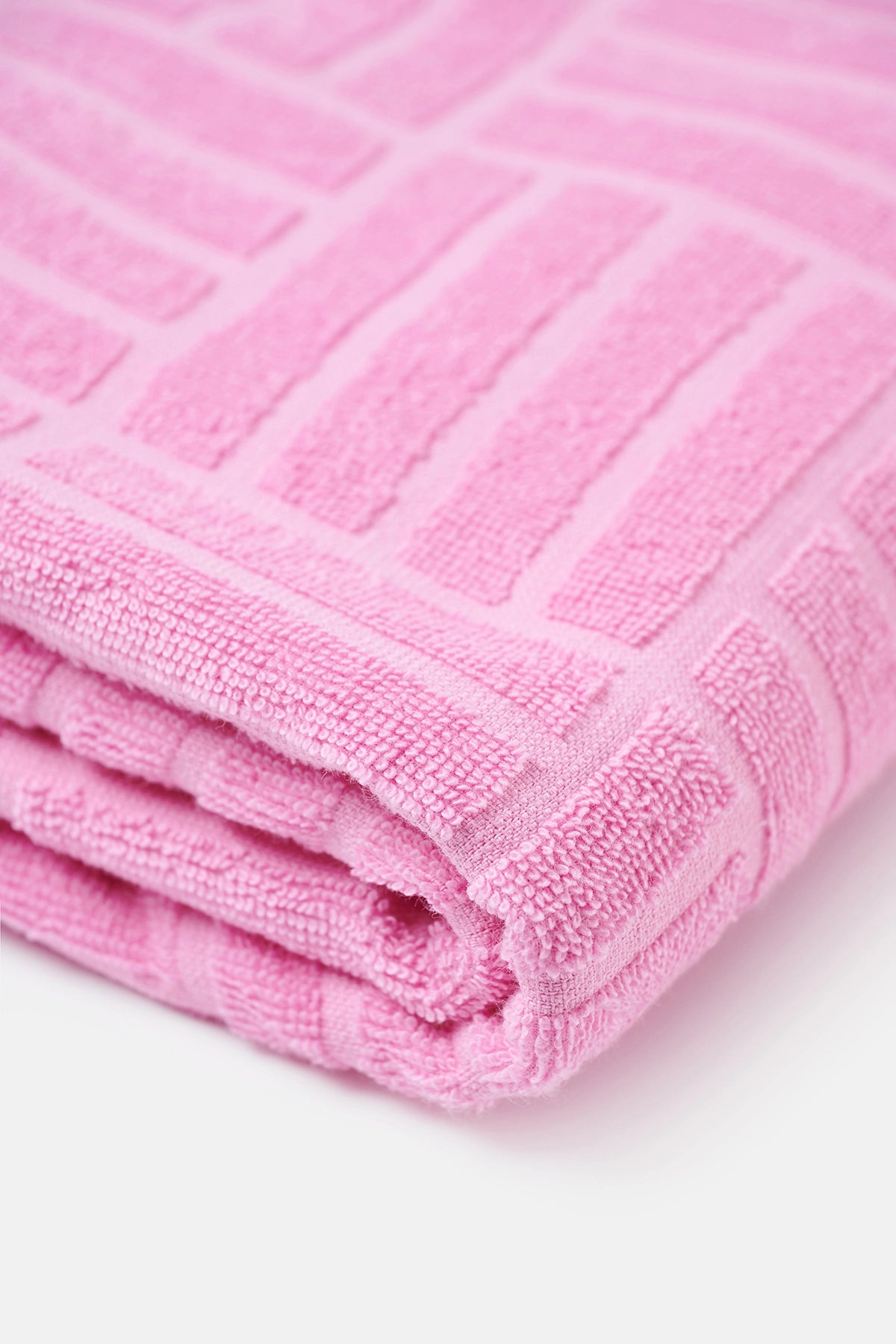 Pembe Çizgi Dokulu Düz Renk Havlu 85X150