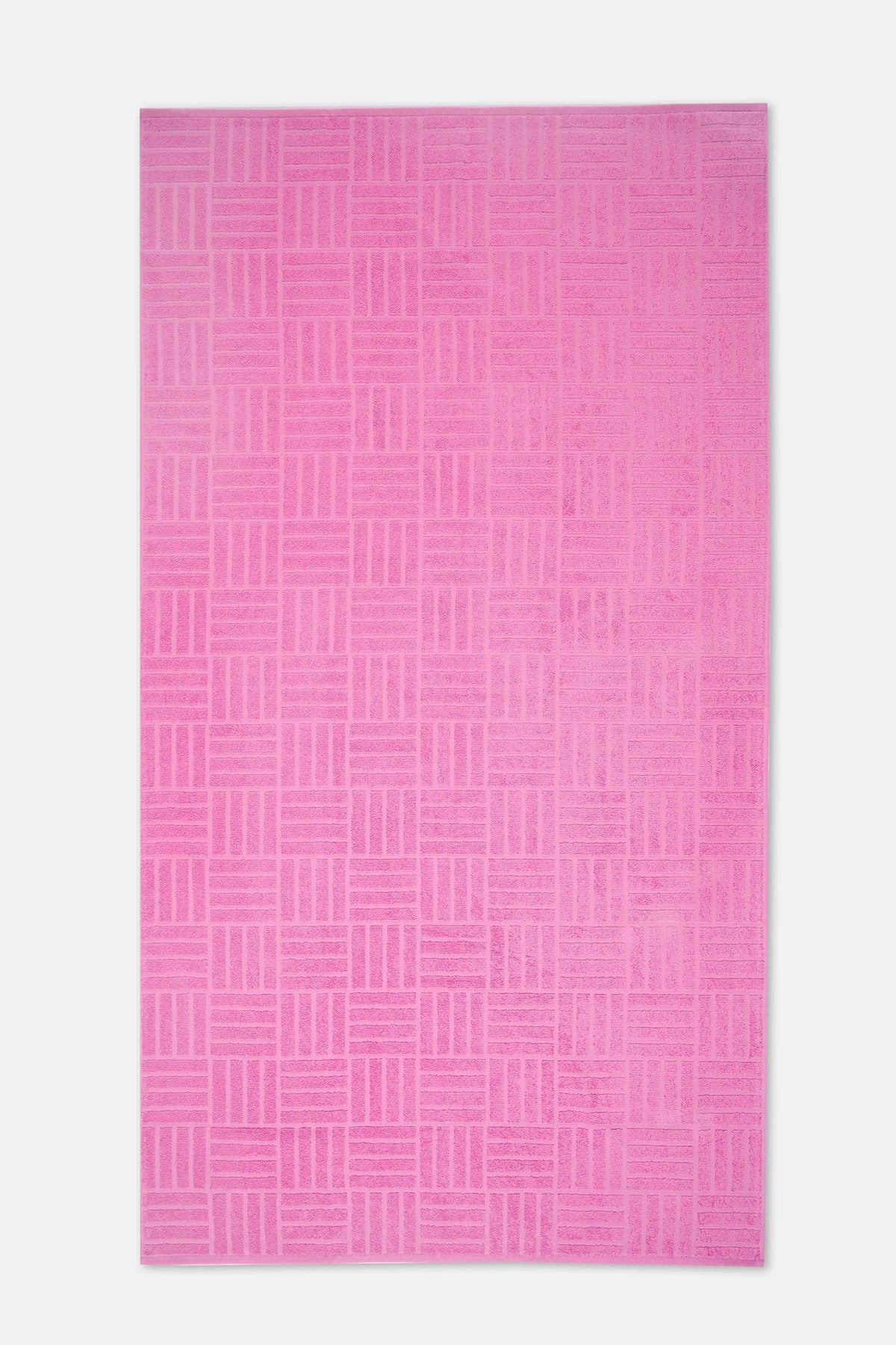 Pembe Çizgi Dokulu Düz Renk Havlu 85X150
